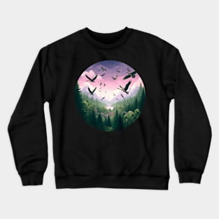 Low Poly Forest with Wild Ducks Crewneck Sweatshirt